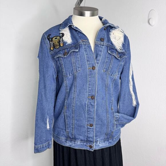Distressed Denim Jacket Western Boho Grunge ‘Dream’ Patch Large - Picture 2 of 6